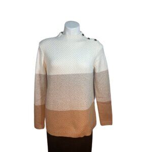 New Talbots oversized Colorblock Button Mock Neck Cotton Blend Sweater NWT
